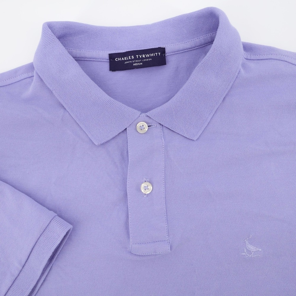 Charles Tyrwhitt Pique Logo Polo Shirt Purple Short Sleeve Mens Medium